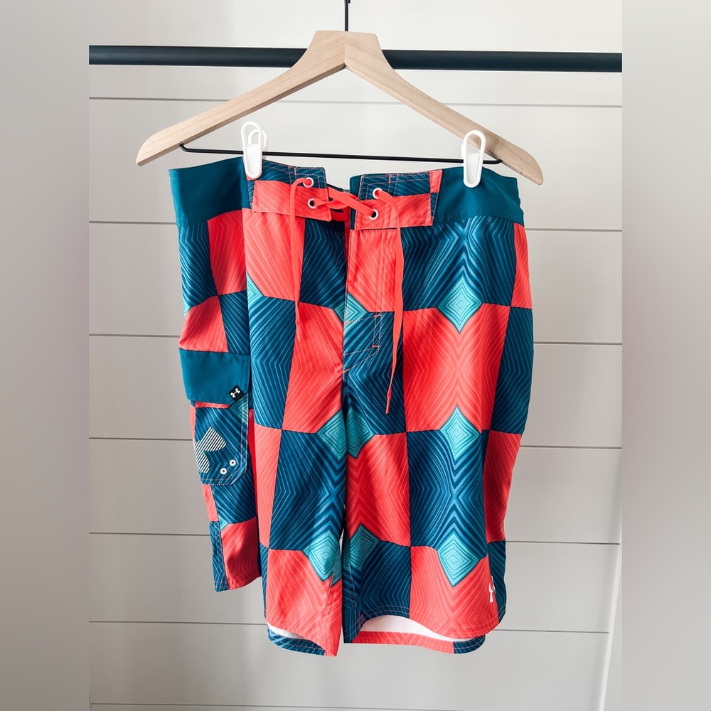 Under Armour Red and Teal Board Shorts